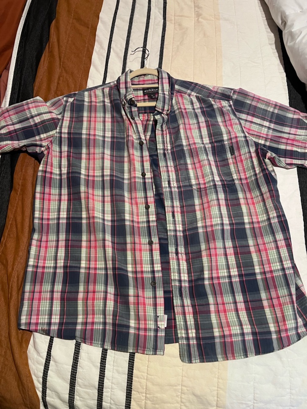 Woolrich Men’s Plaid Button-Down Shirt - Navy & Pink